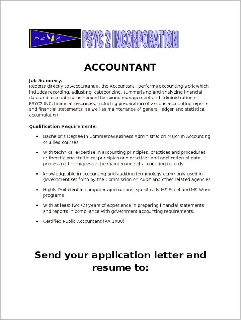Accountant Job Description For Resume