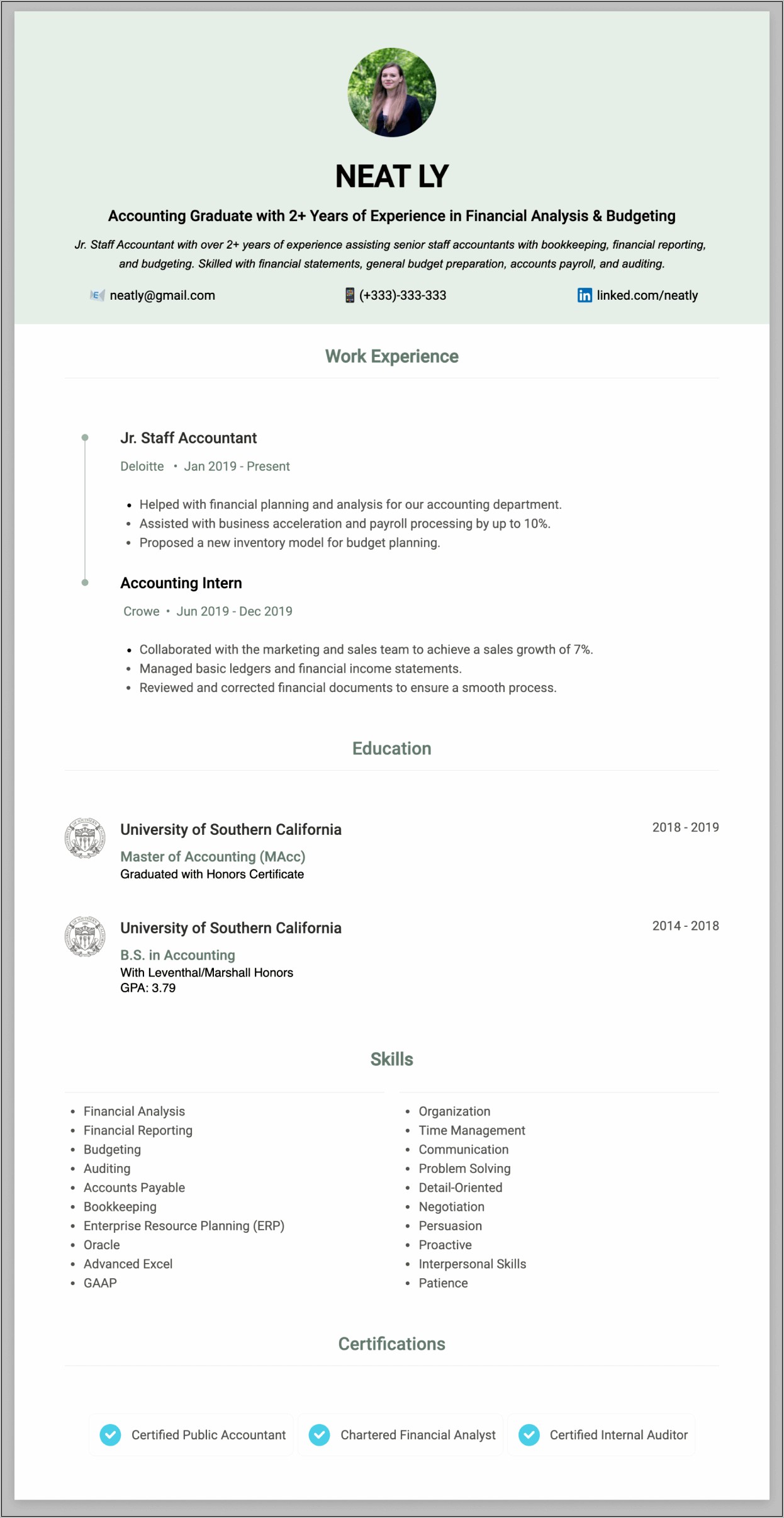 Accounting Intern Job Description Resume