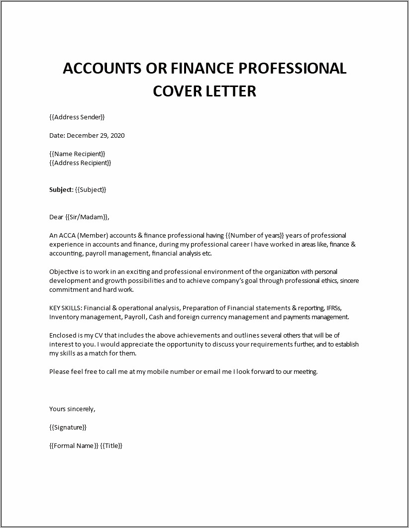Accounting Resume Cover Letter Examples