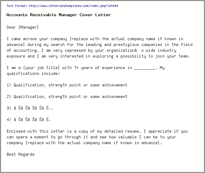 Accounts Receivable Manager Resume Examples