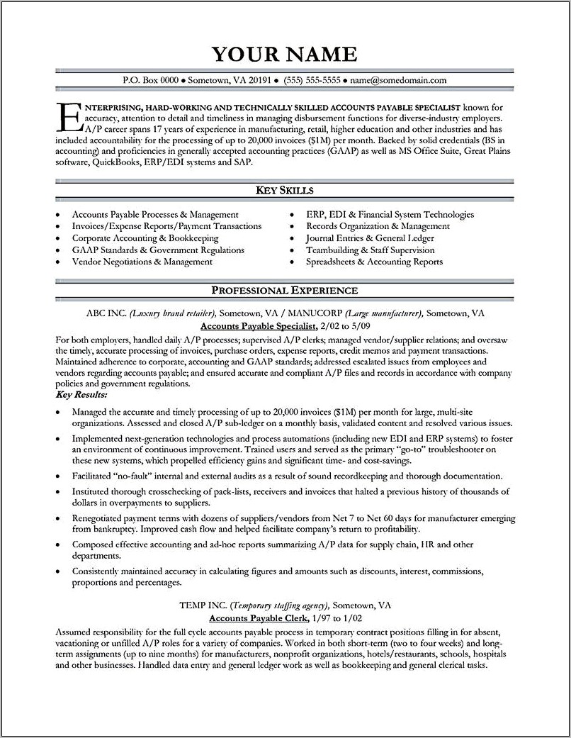 Accounts Receivable Payable Resume Samples
