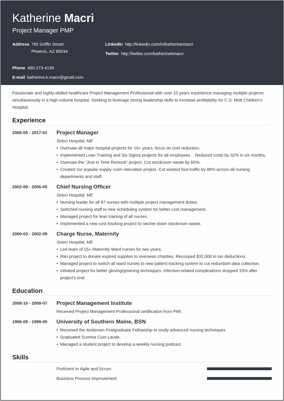 Achievements In Project Manager Resume