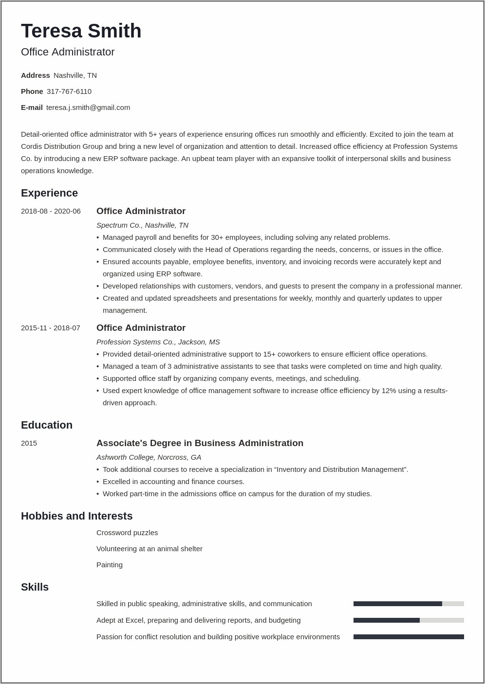 Admin Job Description In Resume