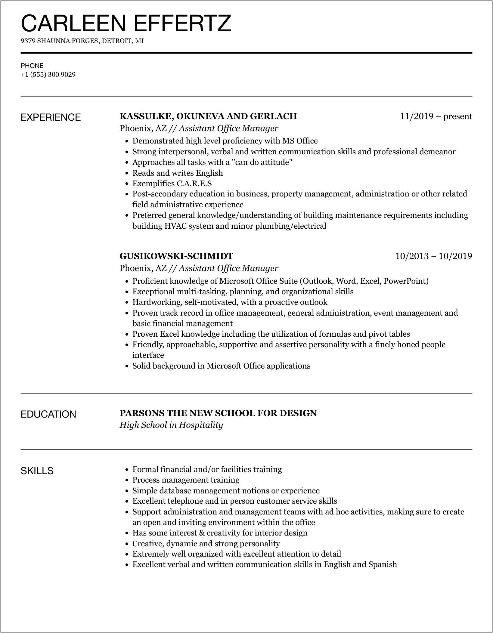 Administrative Assistant Office Manager Resume