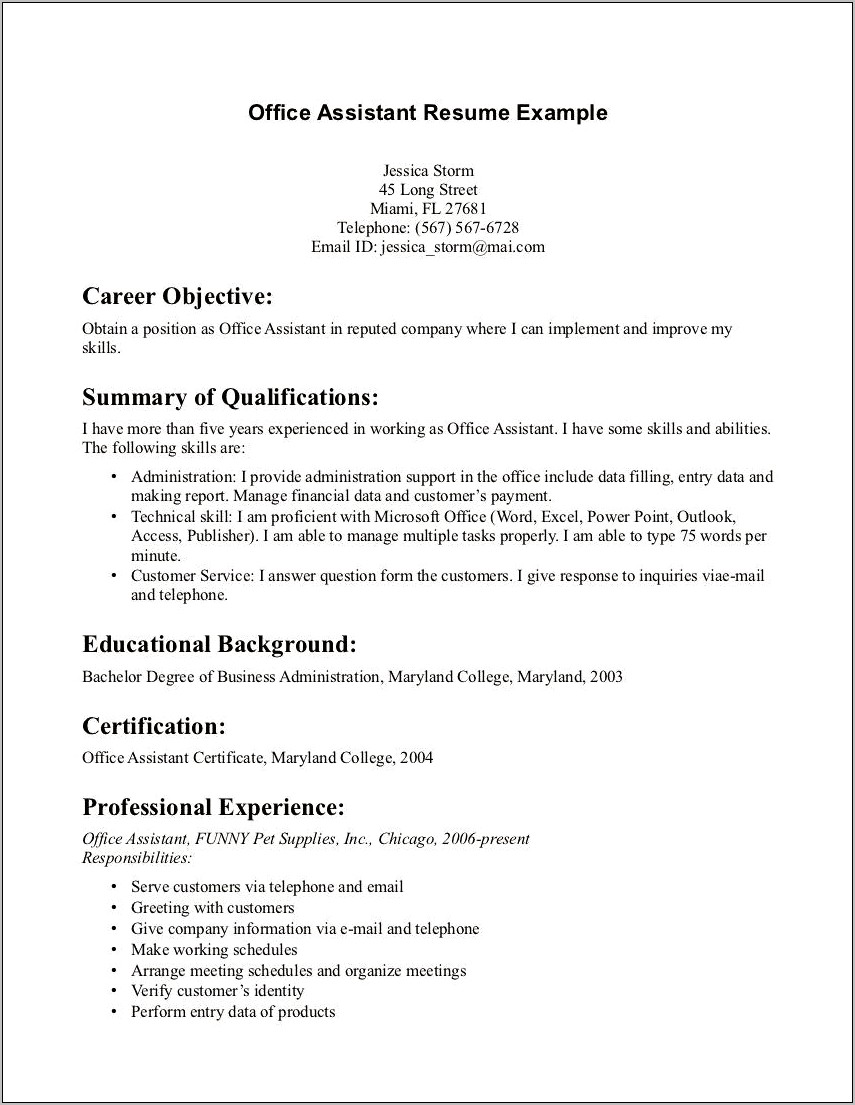 Administrative Assistant Resume Sample Canada