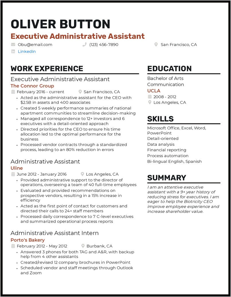 Administrative Assistant Resume Skill Summary