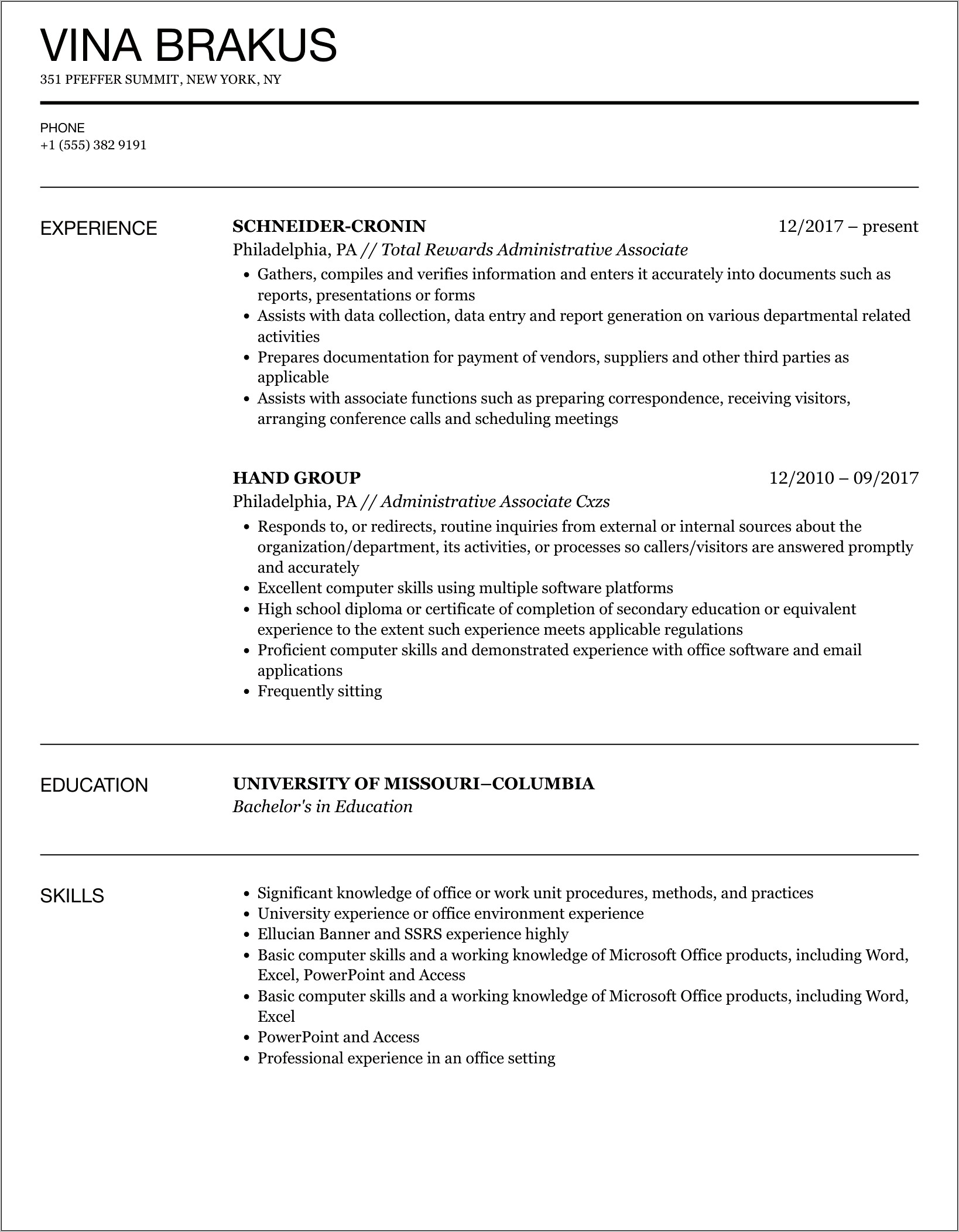 Administrative Associate Job Description Resume