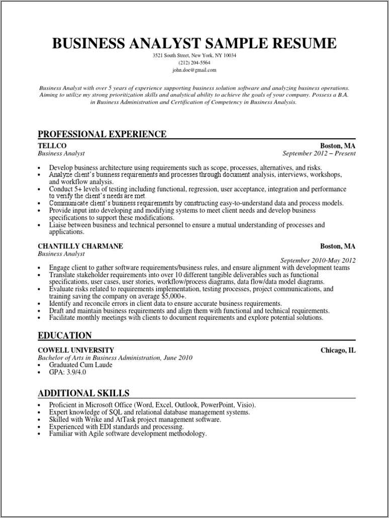 Agile Business Analyst Resume Samples
