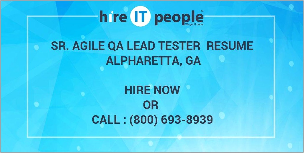 Agile Test Lead Resume Sample