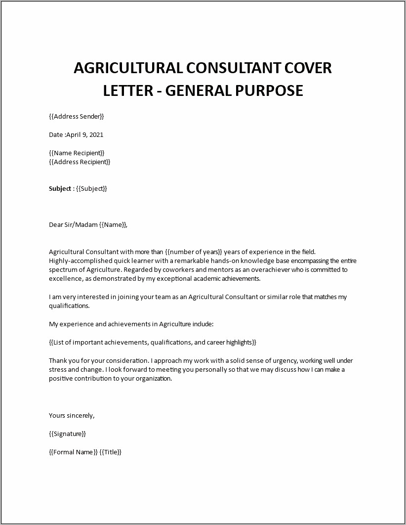 Agriculture Resume Cover Letter Examples