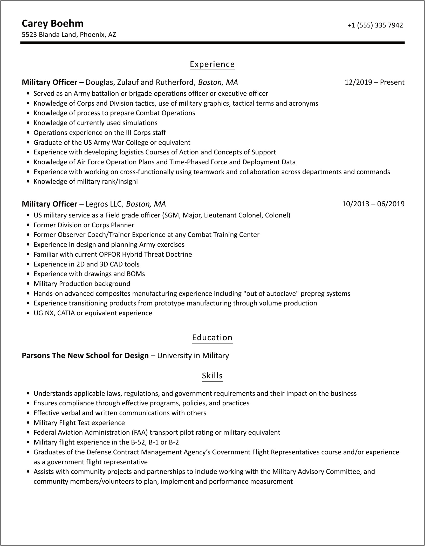 Air Force Officer Resume Examples