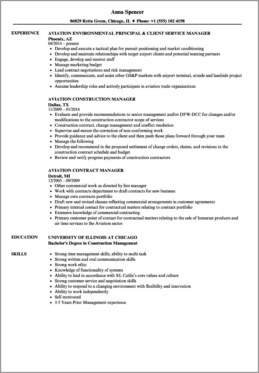 Aircraft Engineering Manager Resume Examples