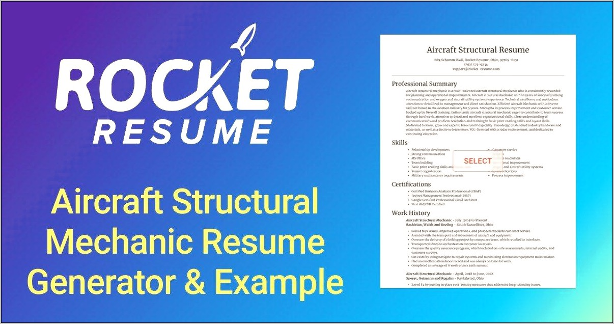 Aircraft Structural Mechanic Resume Examples