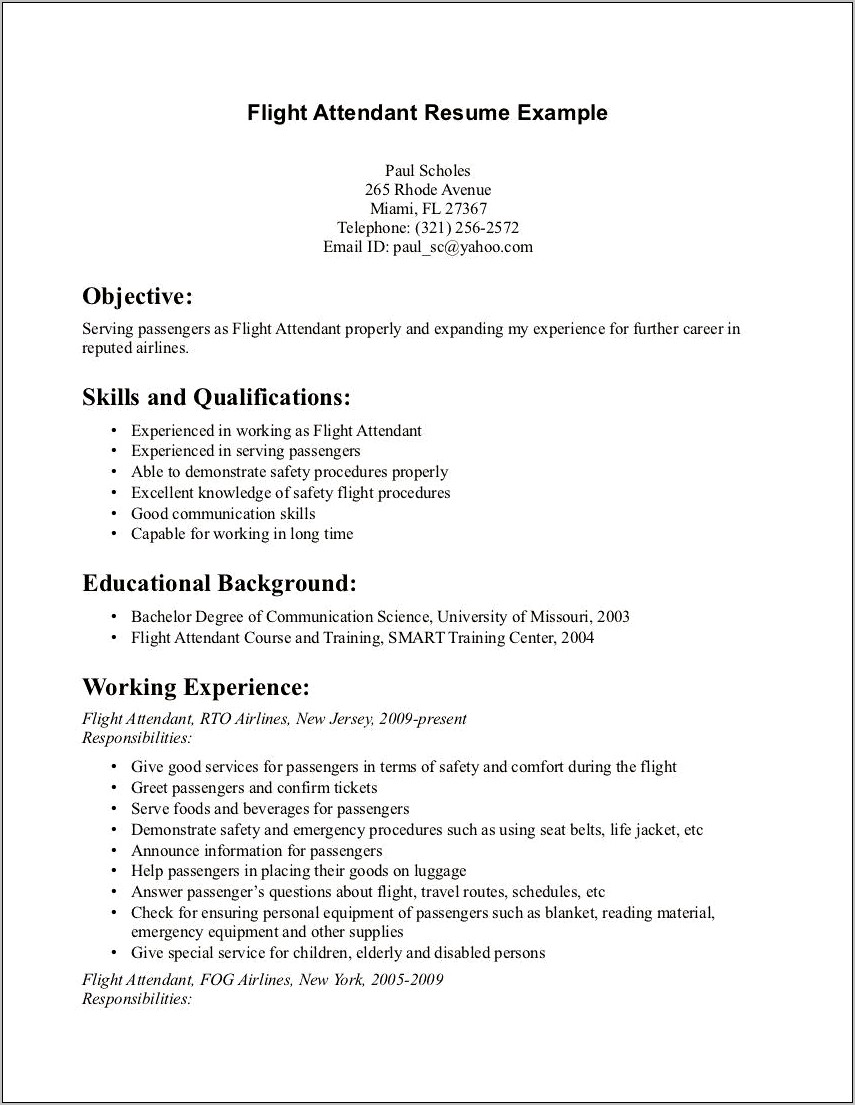 Airline Career Objective For Resume