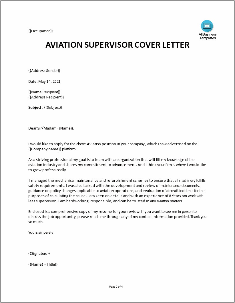 Airport Manager Resume Cover Letter
