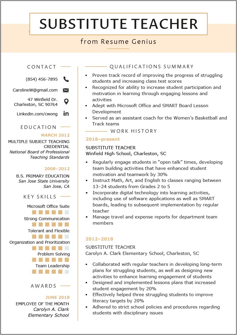 Application For Teacher Job Resume