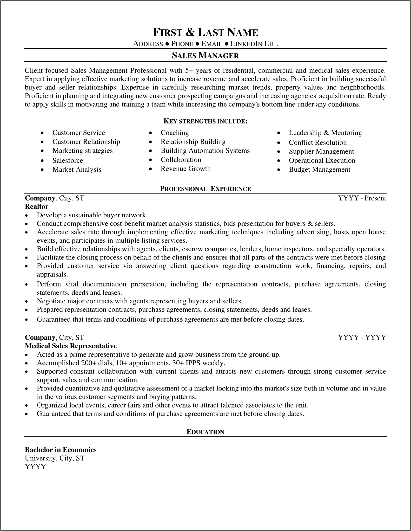 Area Sales Manager Resume Template