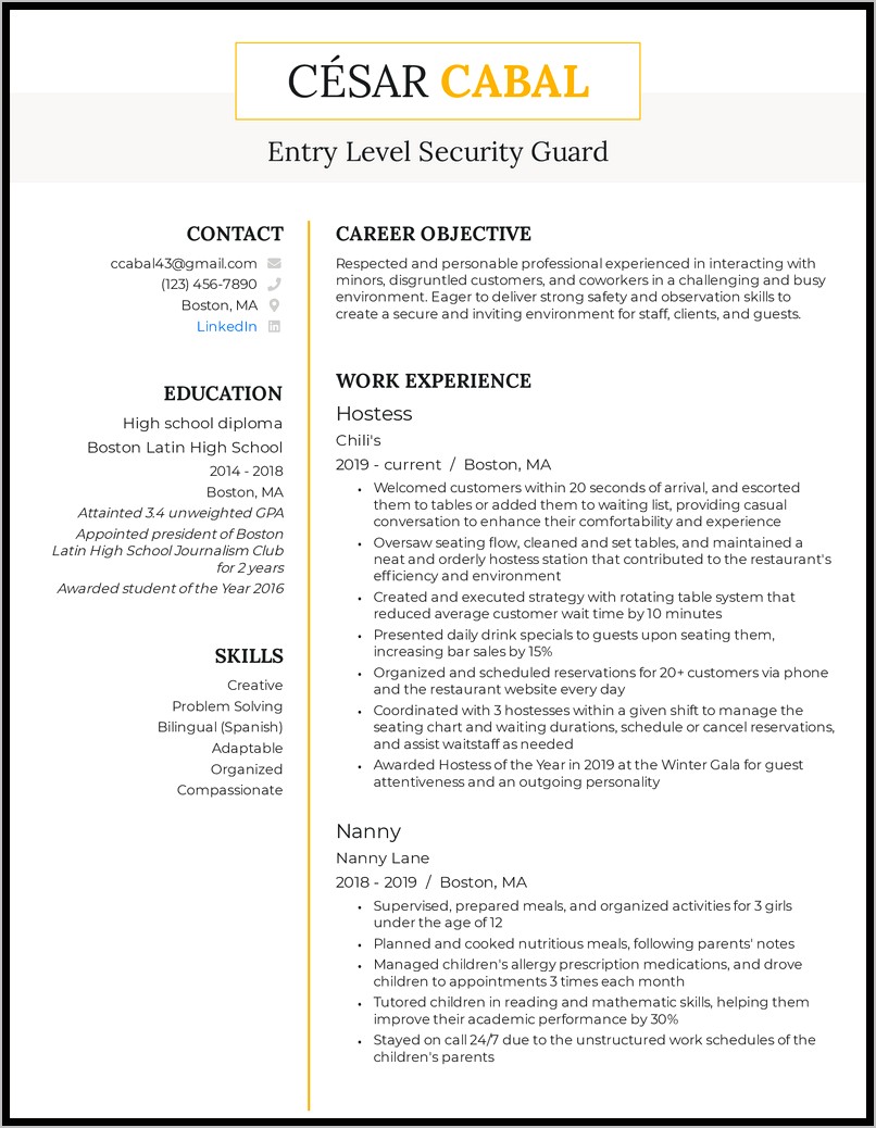 Armed Security Guard Resume Objective