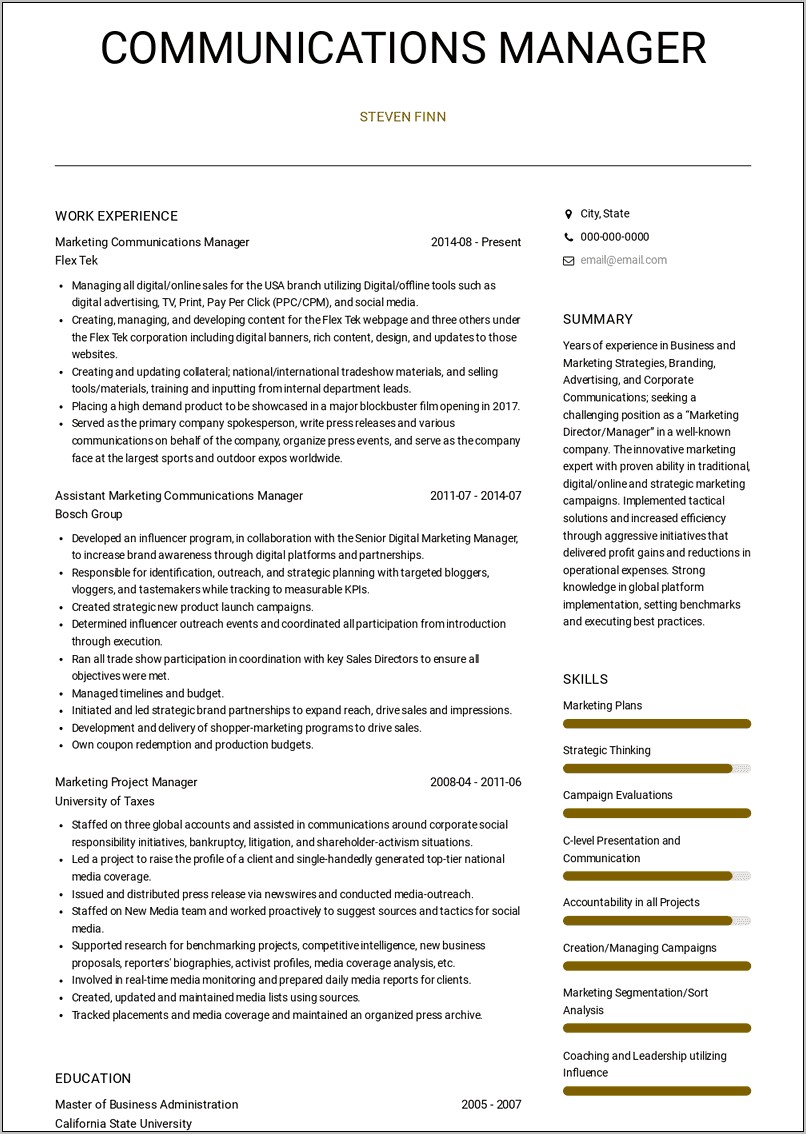 Assistant City Manager Resume Examples