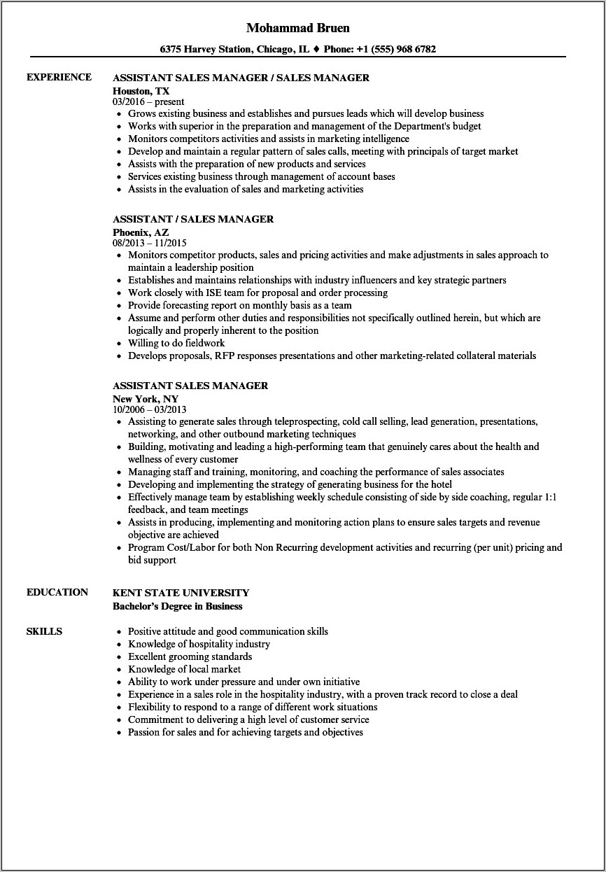 Assistant Manager Resume Sample Objective