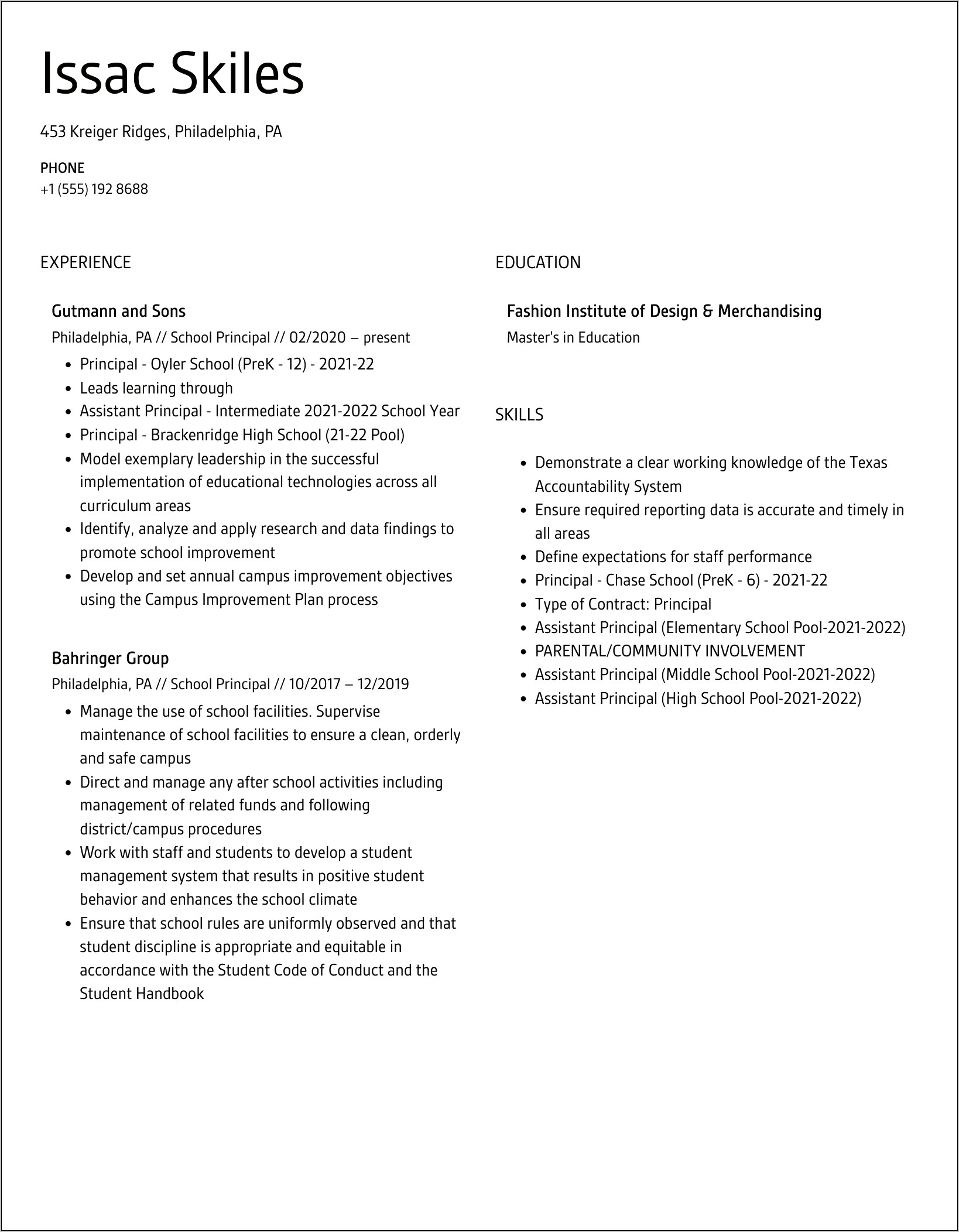 Assistant Principal Resume Objective Examples