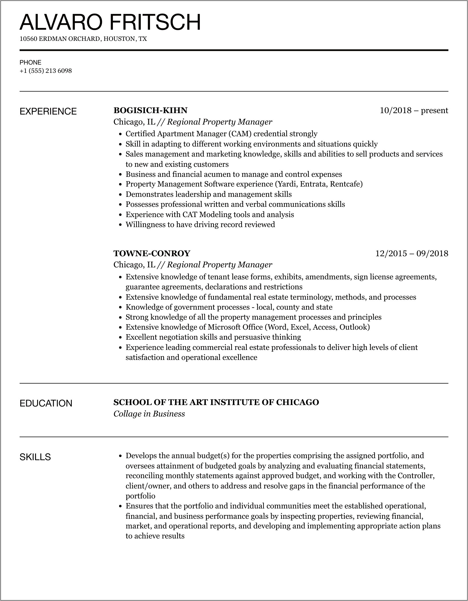 Assistant Property Manager Resume Examples