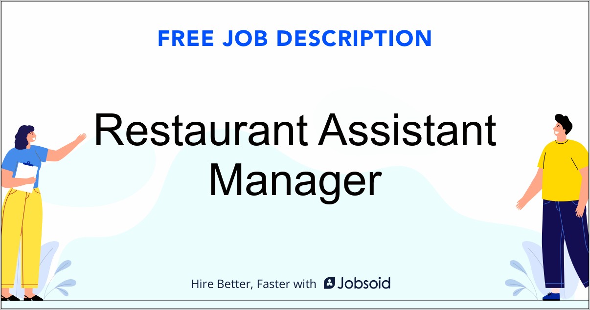 Assistant Restaurant Manager Duties Resume