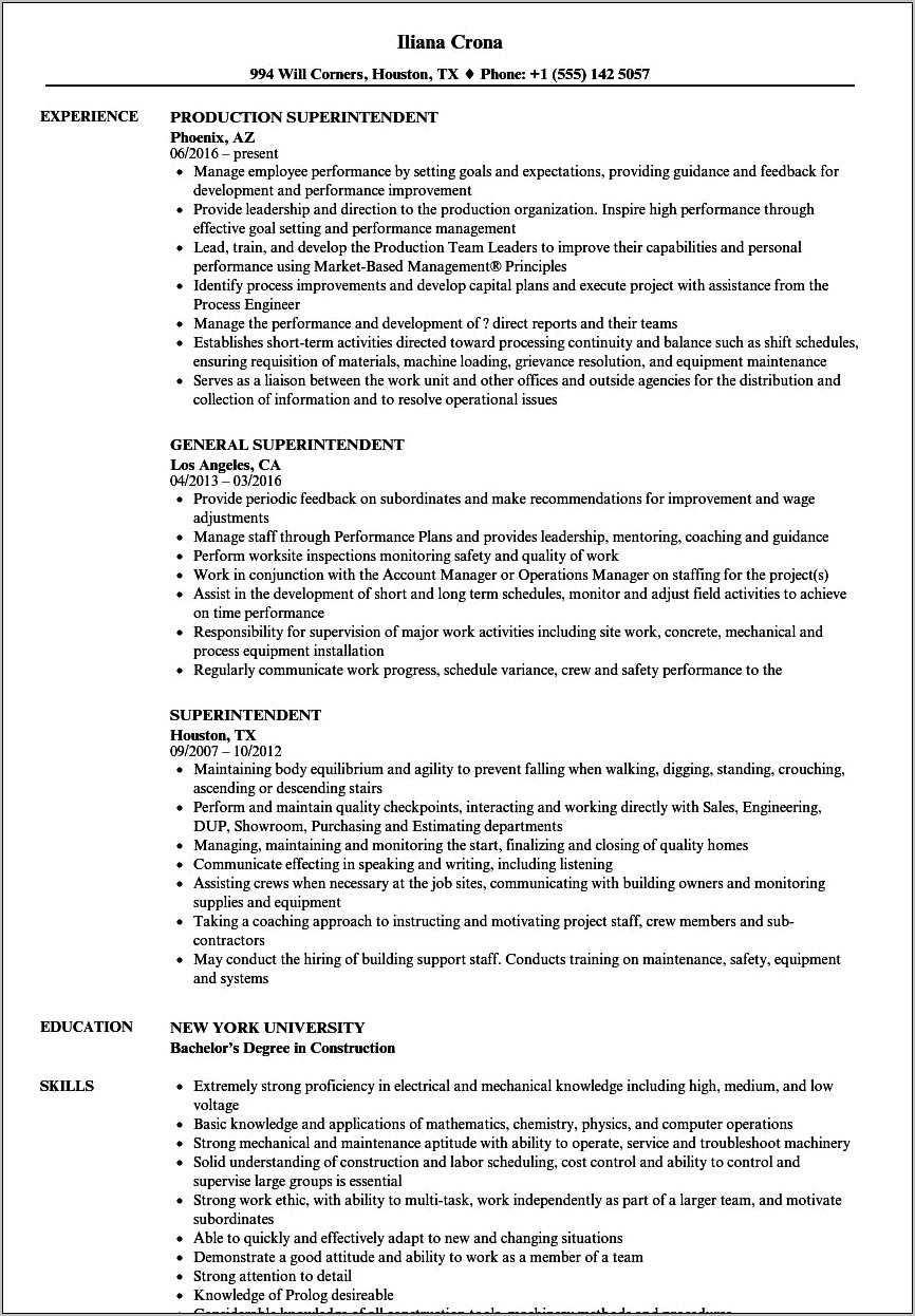 Assistant Superintendent Resume Template Free