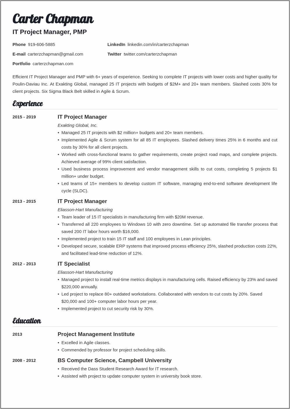 Audio Visual Project Manager Resume