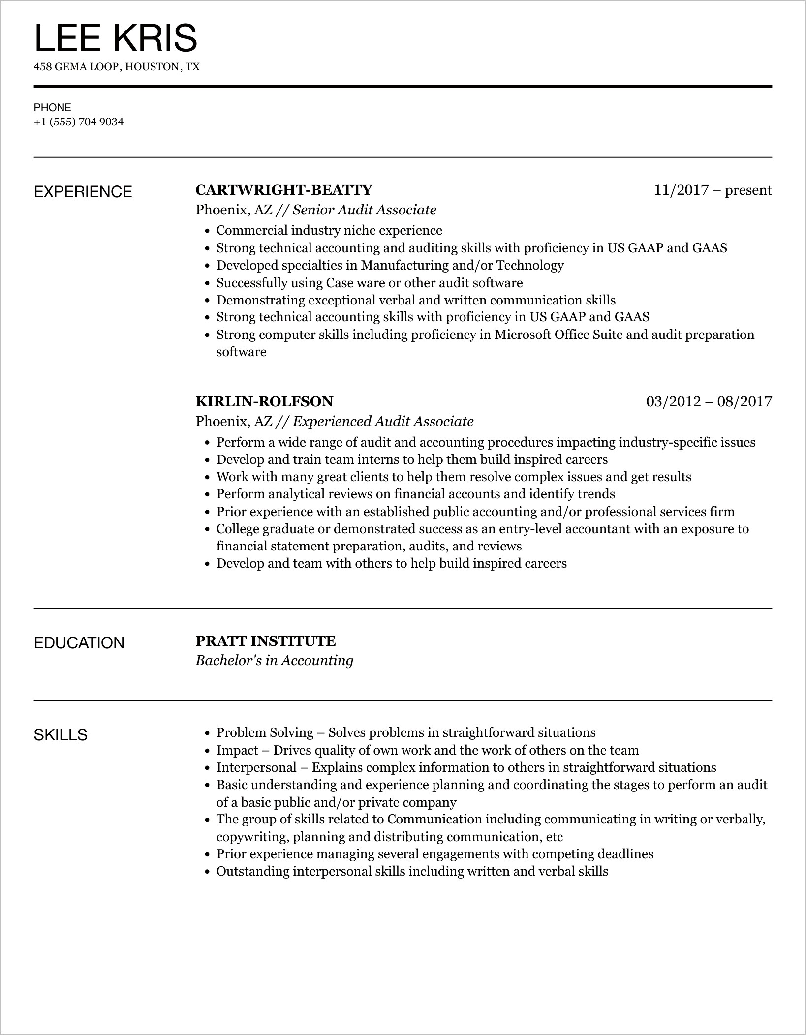 Audit Senior Associate Resume Examples