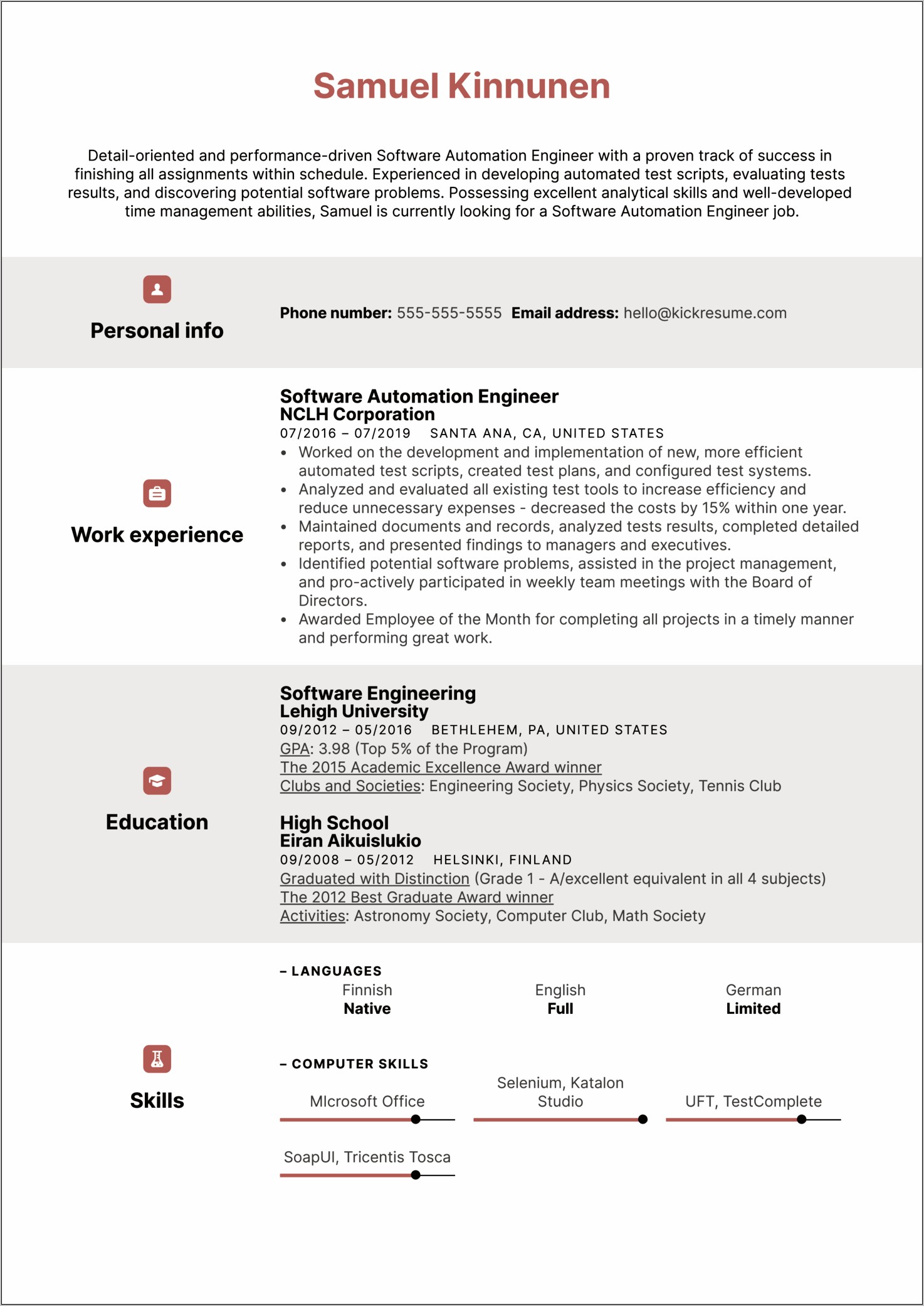 Automation Testing Experience Resume Sample