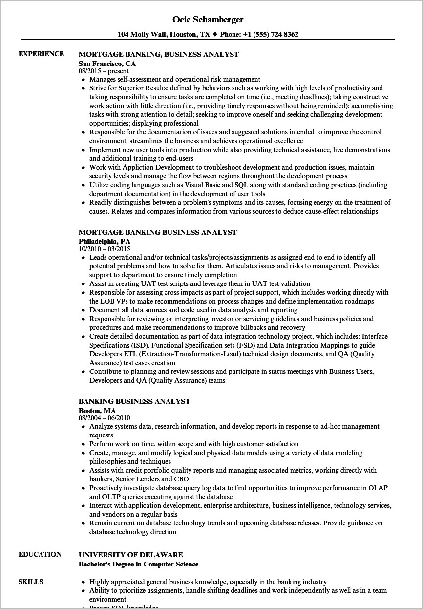 Ba Payment Processing Sample Resume