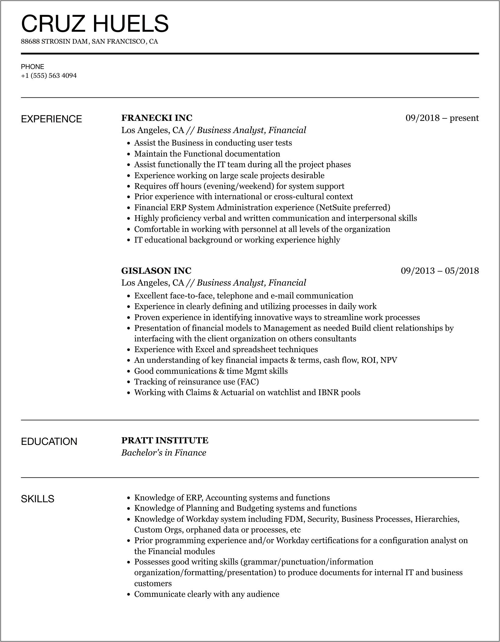 Ba With Cecl Sample Resume