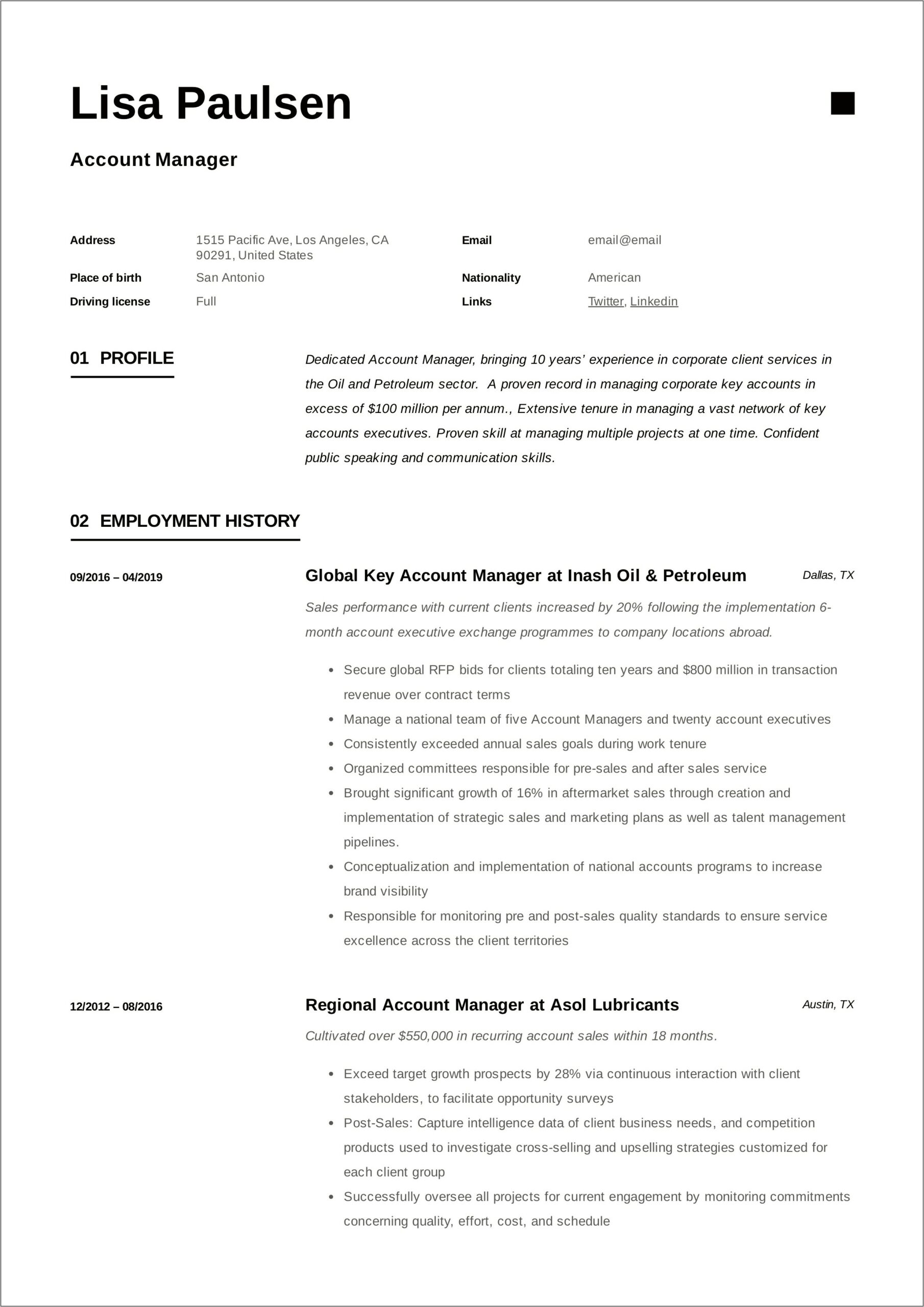 Bank Account Manager Resume Examples