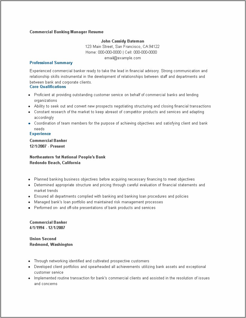 Bank Manager Resume Objective Examples