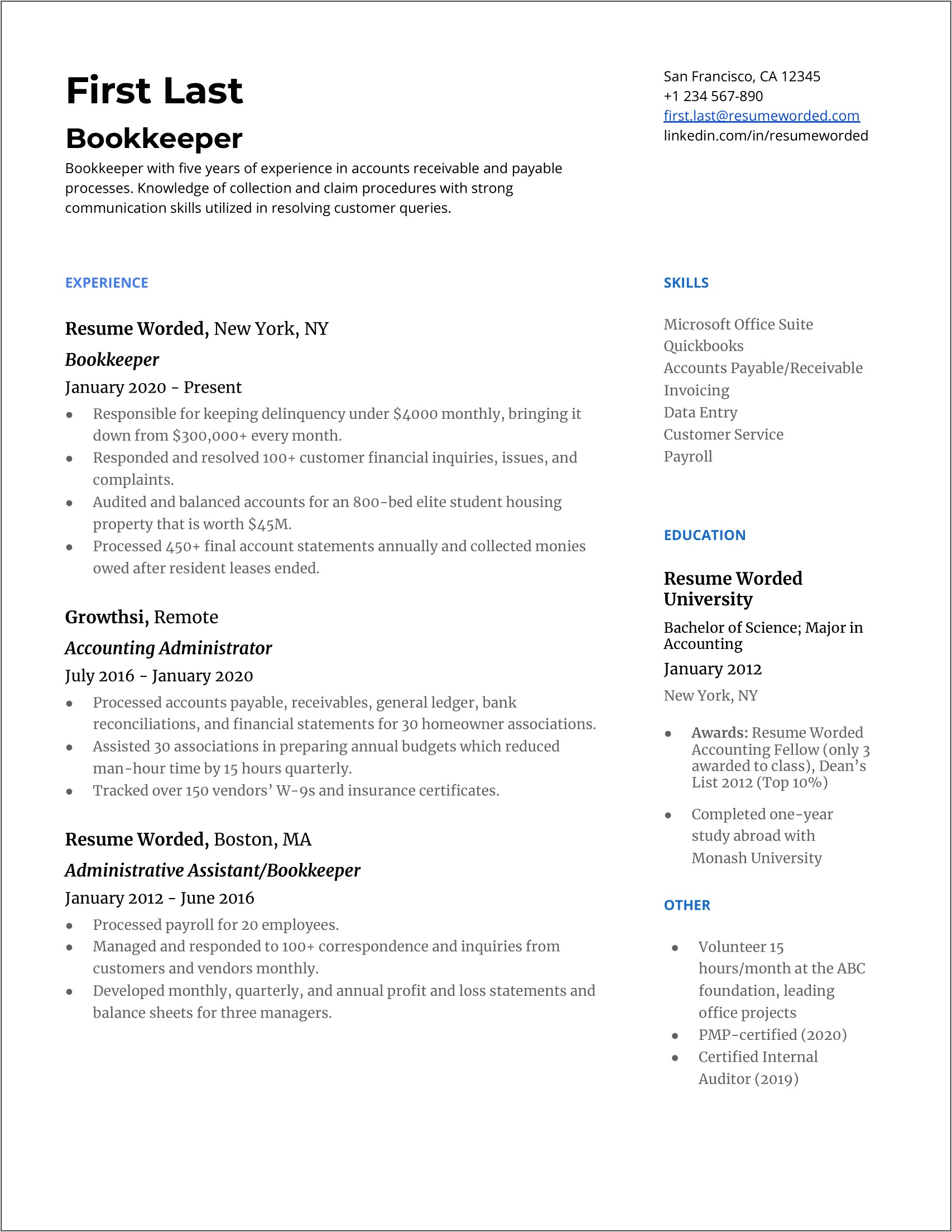 Bank Reconciliation Store Resume Example