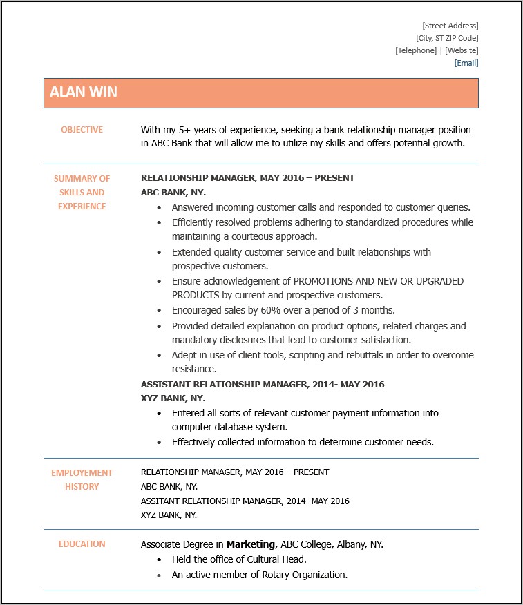 Banking Manager Resume Objective Examples