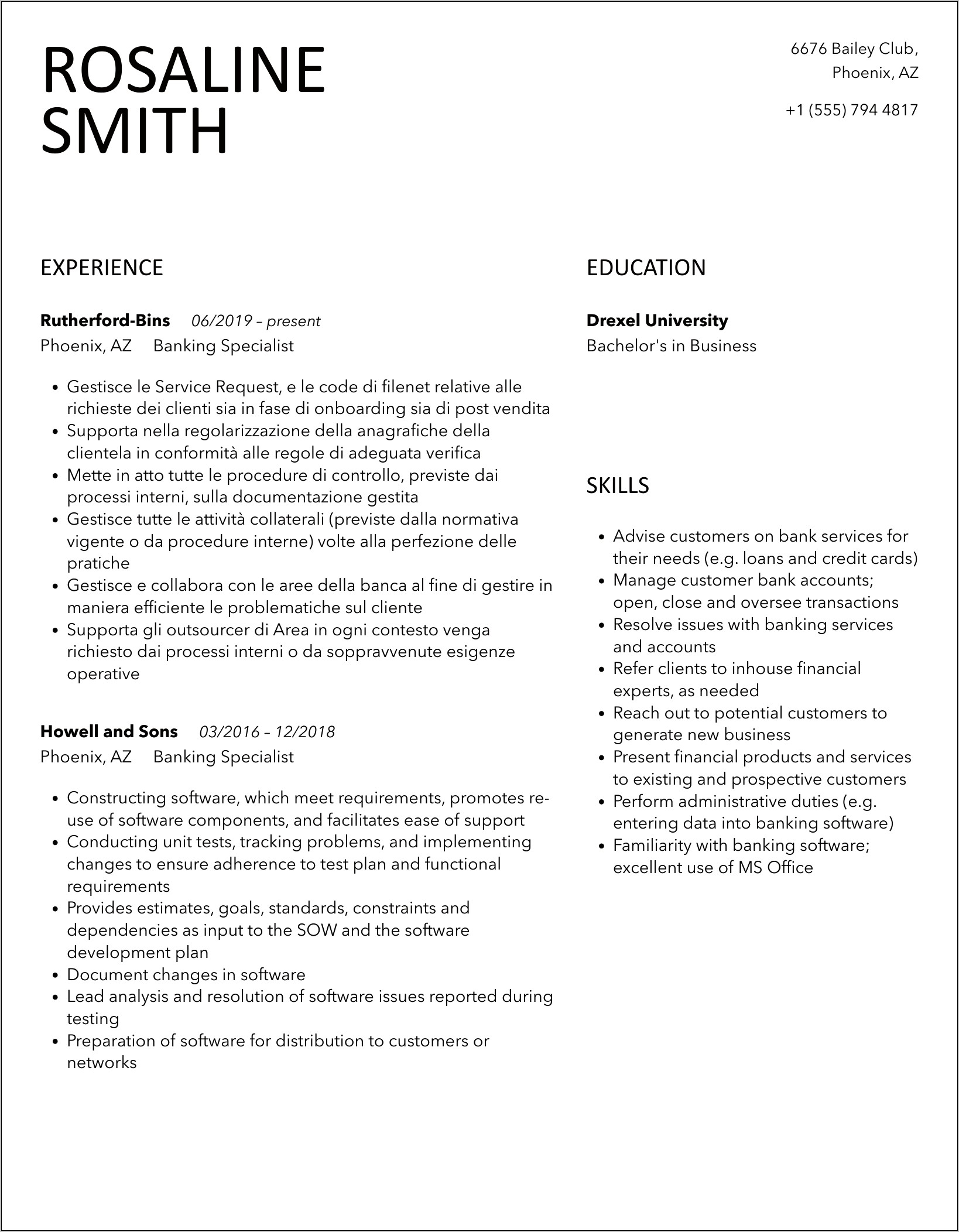 Banking Specialist Skills For Resume
