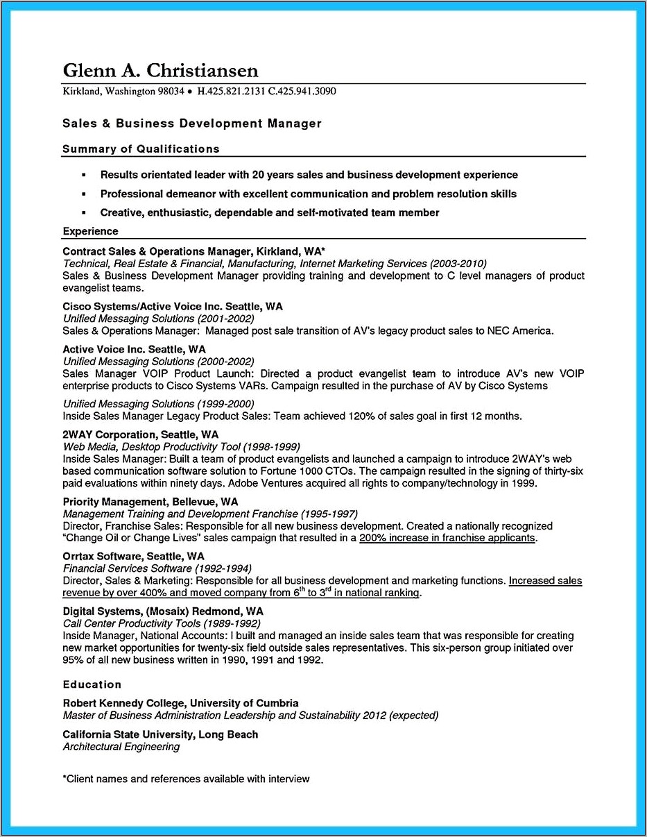 Best Business Development Manager Resume