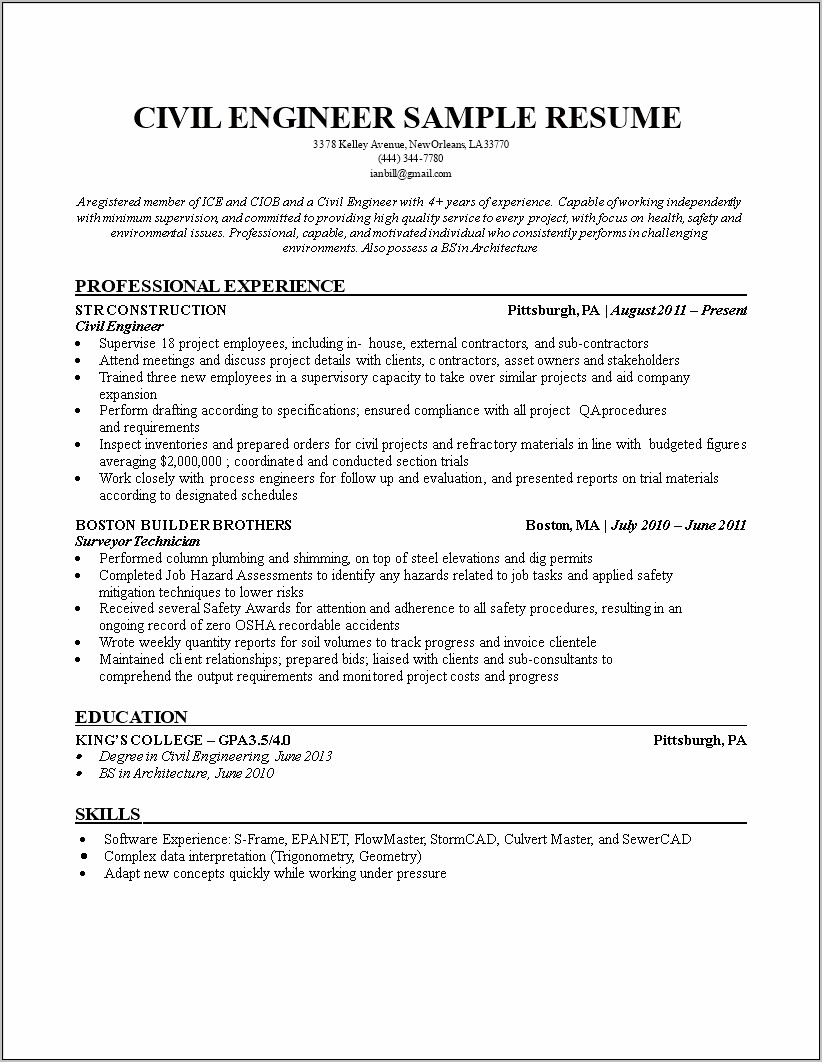 Best Civil Engineering Resume Format