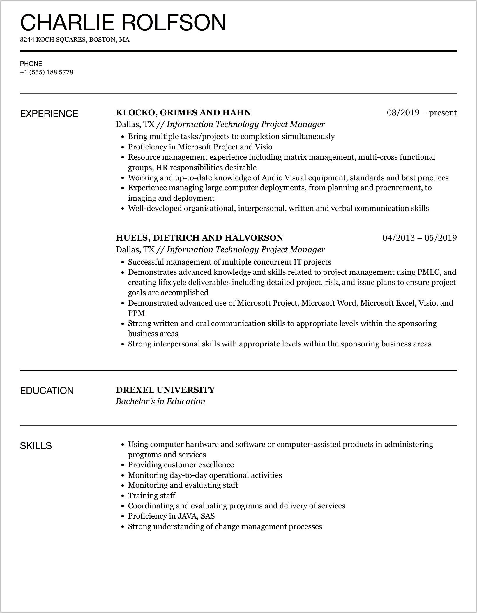 Best Information Technology Resume Examples