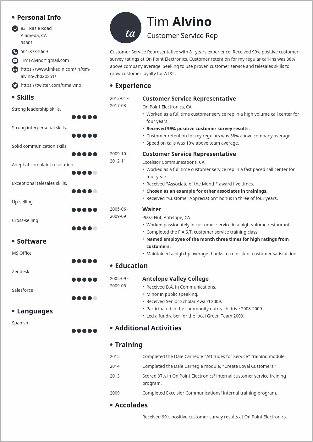 Best Resume Customer Service Overview