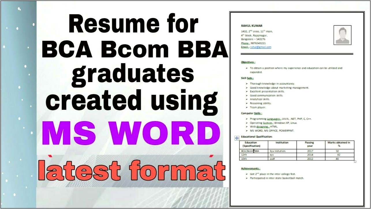 Best Resume For Bba Freshers