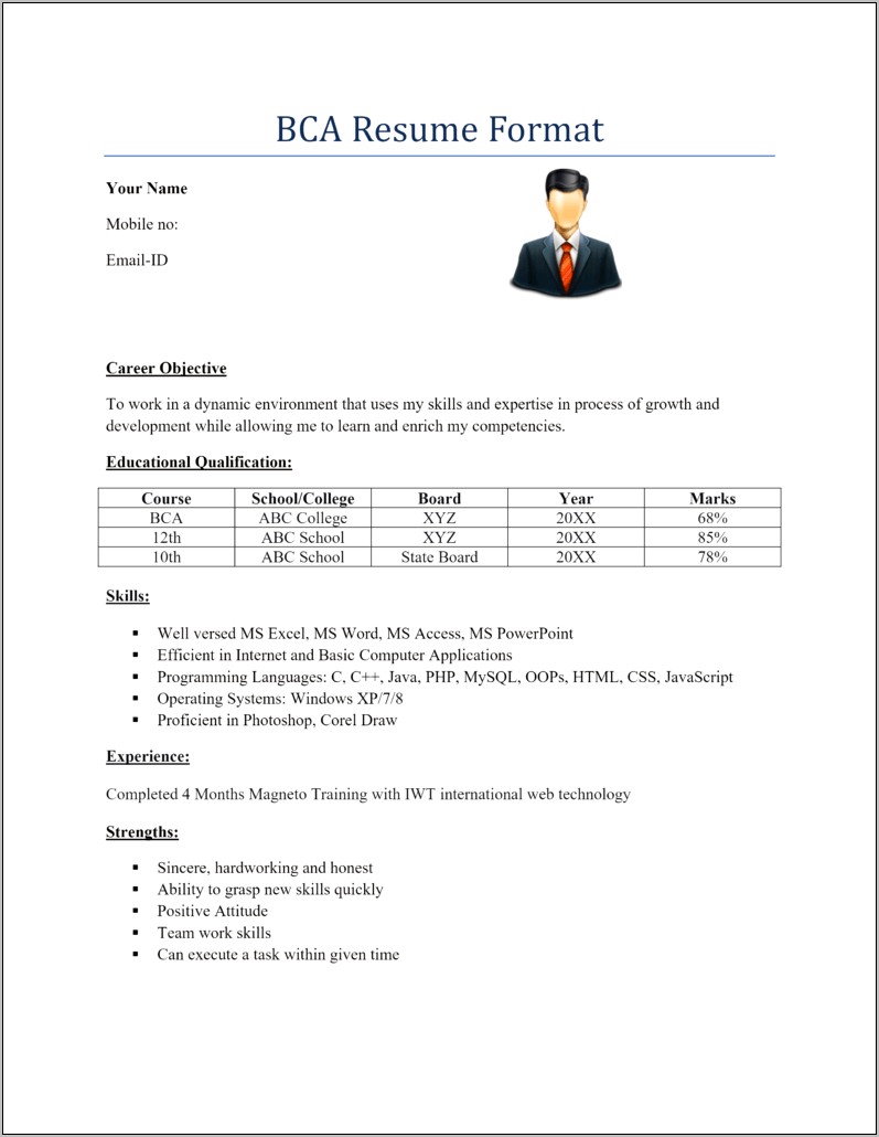 Best Resume For Bca F