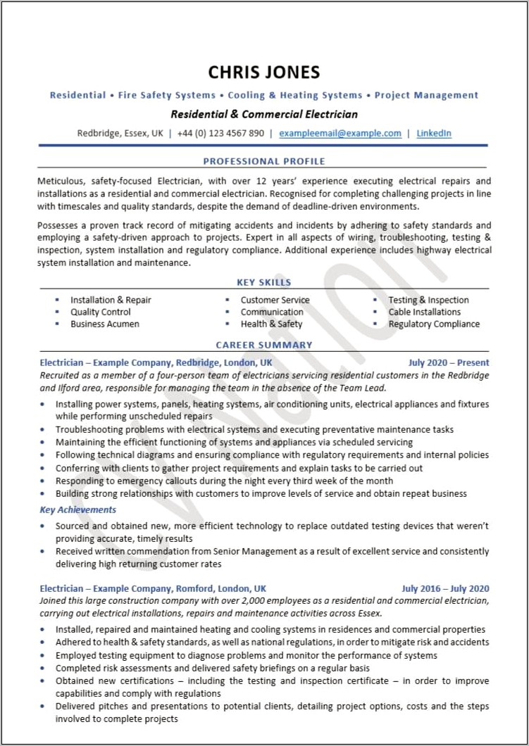 Best Resume For Electrical Technician