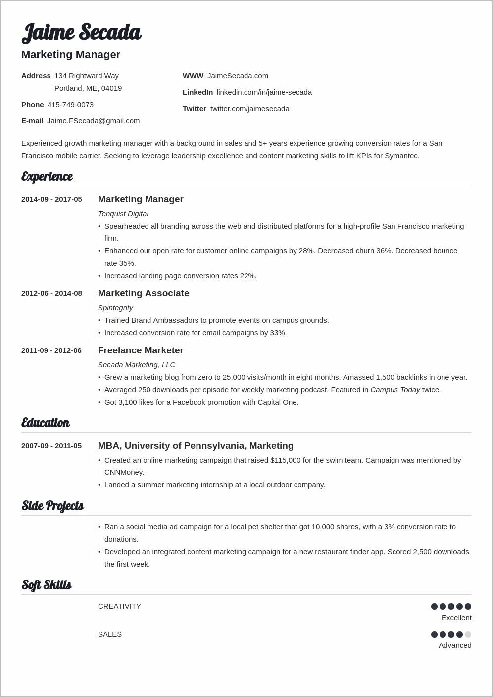 Best Resume For Marketing Positions
