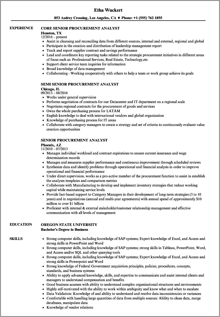 Best Resume For Procurement Analyst