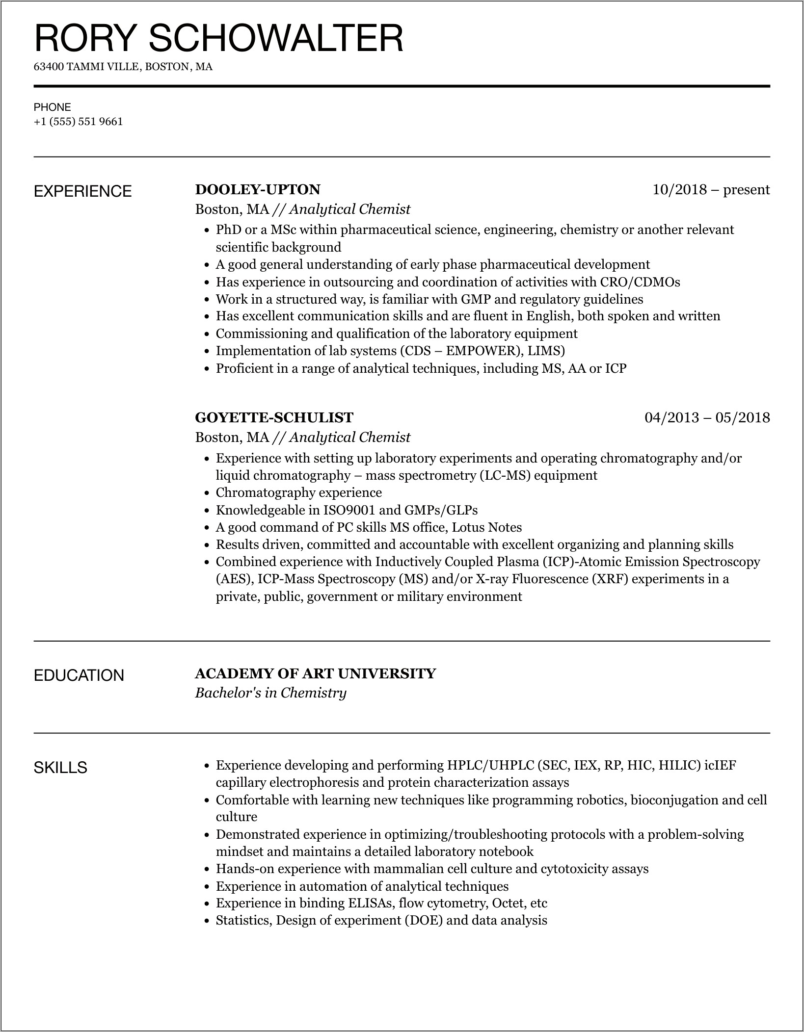 Best Resume Format For Chemist