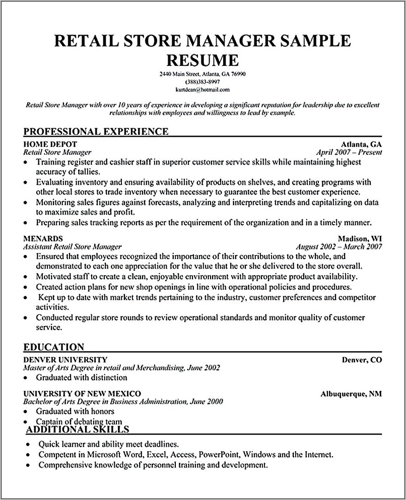 Best Retail Manager Resume Examples