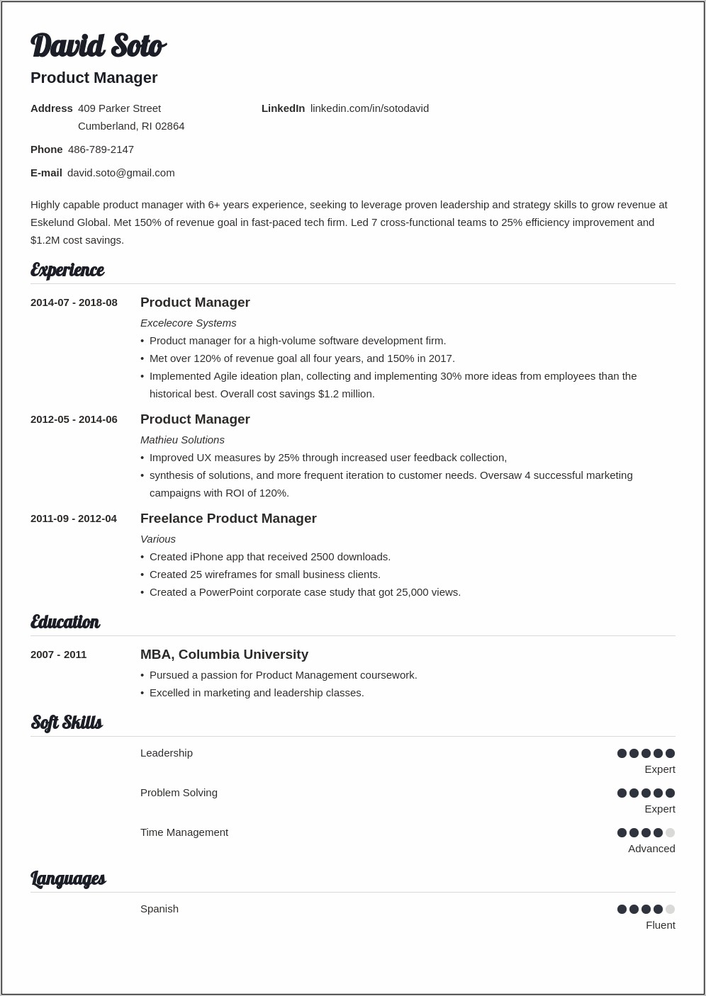 Best Sample Product Manager Resume